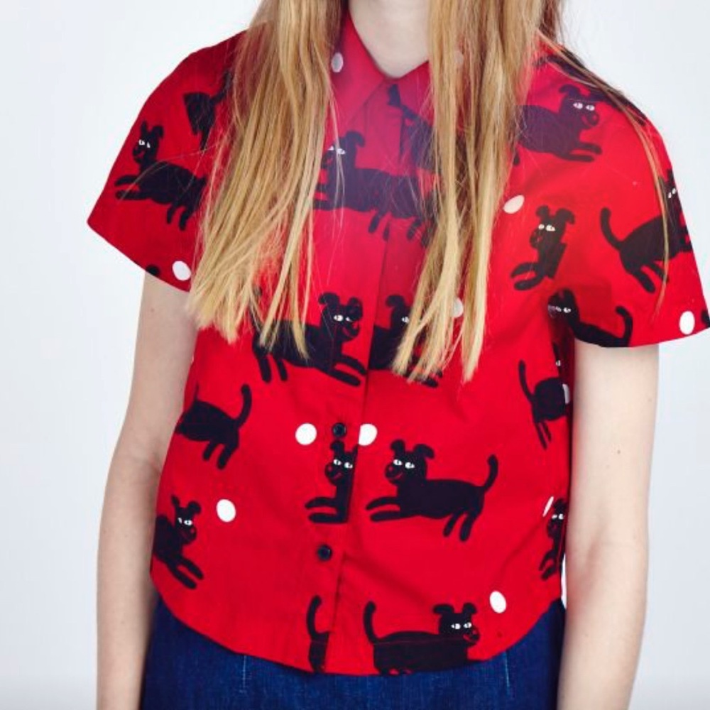 Lazy Oaf Black Dog Cropped Shirt, L